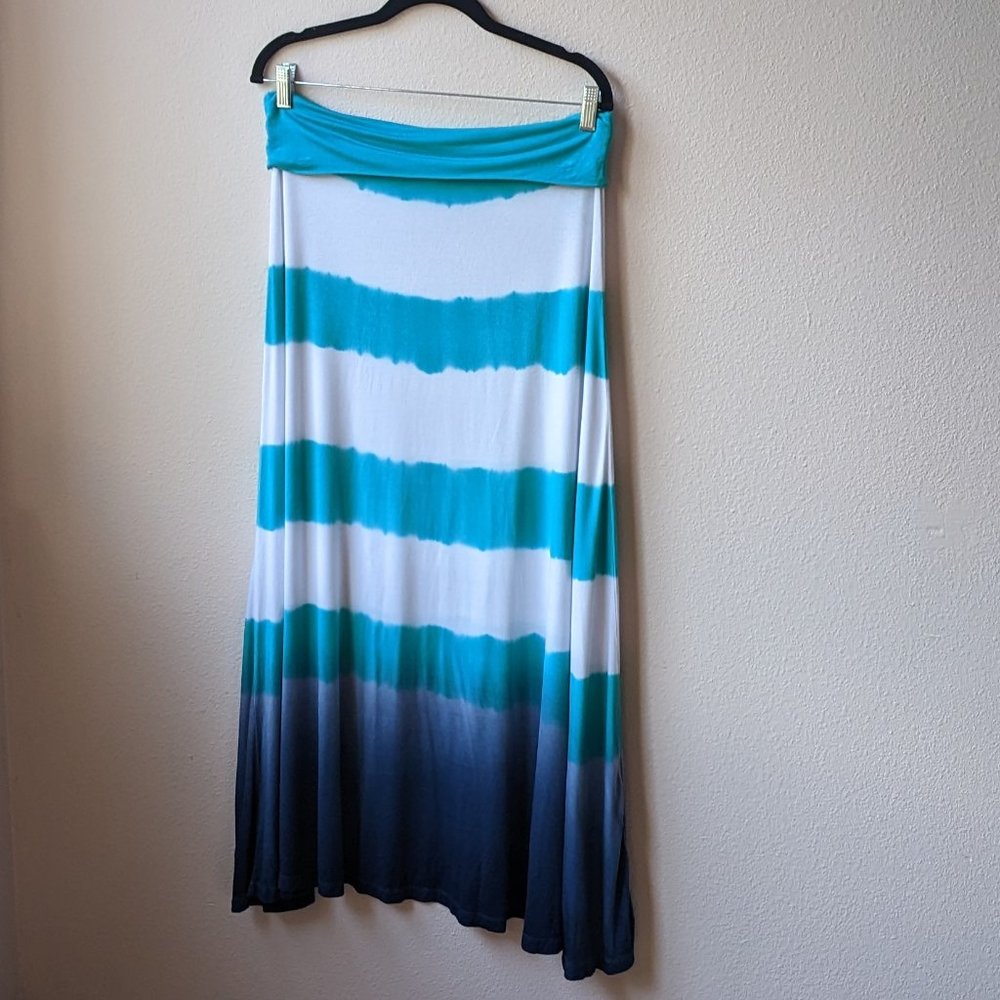 Design History - White, Aqua and Blue Ombre Stripe Maxi Skirt - Women's XL